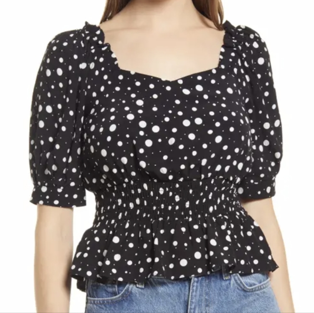 Topshop Polka Dot Print Scoop Neckline blouse Top, Size 6